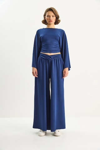 Shade Kadın Kolları Volanlı Beli Büzgülü Üst Pileli Kemerli Bol Pantolon Modal Takım 2136 60283732 - Lacivert