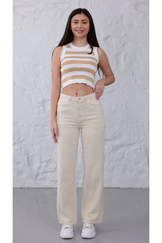 Eseclass Palazzo Denim Jean Krem Pantolon Bej