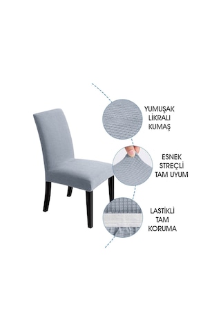 Faiend Yıkanabilir Likralı Esnek Lastikli Sandalye Kılıf Örtü Gri