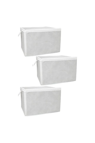 3 Adet Gri Çizgili Fermuarlı Mini Boy Hurç Yastık-kazak-kıyafet Düzenleyici 45 40 30 Cm Gri-beyaz