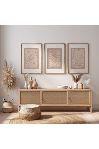3'lü Soyut Çiçek Poster Seti, Modern Bohem Duvar Dekoratif Poster Set