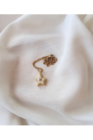Yıldız Altın Kaplama Zirkon Taşlı Kolye Beyaz