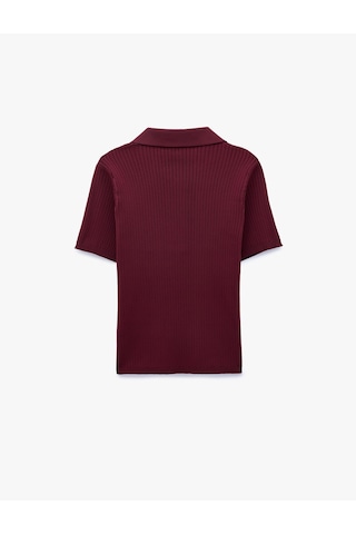 Koton Düğmeli Kısa Kollu Polo Yaka Triko Kazak Bordo 7wak90358ht