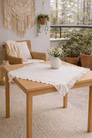 Fırfırlı Keten 80x80 Fiskos Runner Bohem Masa Örtüsü