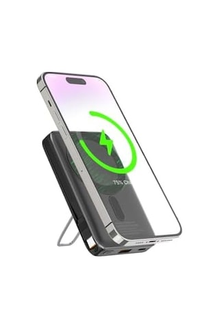 Magnetic Power Bank 5000 Mah Kablosuz Hızlı Şarj Led Gösterge Ekran Magsafe Uyumlu 22.5w Pd Qc Taşınabilir Şarj Cihazı Standlı Kendinden Kablolu Type-c Usb Powerbank Güç Kaynağı Fast Zümrüt Yeşil Diğer