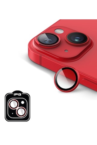 Apple Uyumlu iPhone 14 / 14 Plus İçin Ipg Kamera Lens Koruyucu - Kırmızı