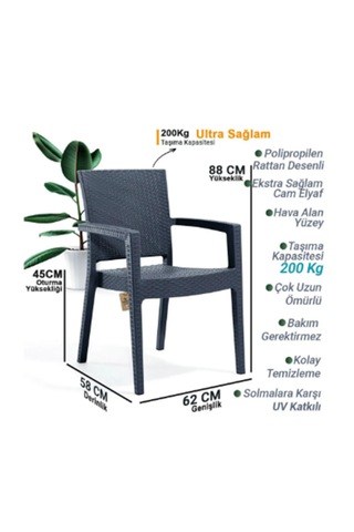 6 Kişilik Camlı Rattan Bahçe Balkon Masa Takımı Antrasit