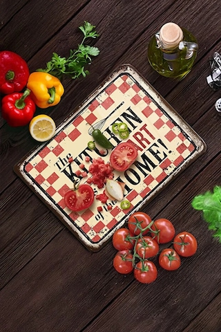 Cam Kesme Tahtası, Kesme Tablası Kenarları Oval, Antibakteriyal, Sunum Tahtası Kırmızı Kırmızı