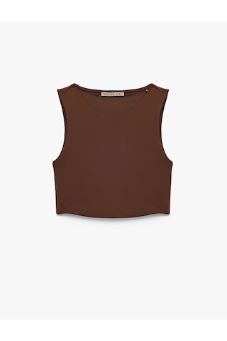 Koton Skinny Bisiklet Yaka Kolsuz Crop Top Koyu Kahverengi 5slk90040mk Koyu Kahve