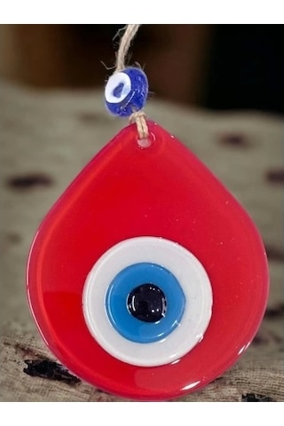 Orta Boy Kırmızı Damla Desen Nazar Boncuklu Duvar Dekoru Cam Duvar Süsü