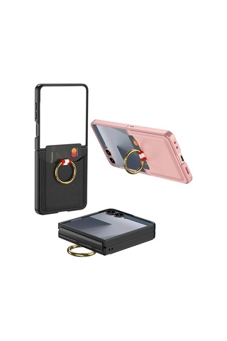 Samsung Galaxy Uyumlu Z Flip 7 Kıpta Yüzüklü Kartlıklı Kapak - Şık Koruma, Kredi Kart Yuvası, Stand Özelliğ