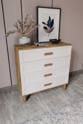 Flora Bohem Serisi 4 Çekmeceli Şifonyer Mdf Mebran Kapaklı Ceviz Aytaşı 90x90 Cm Ceviz - Ekru