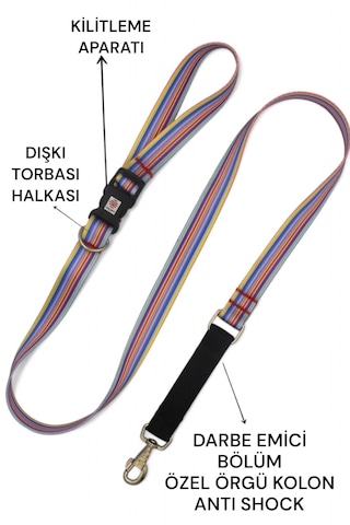 Caramelos Köpek Gezdirme Tasması, Bağlama Kilitli, Anti Shock 3 Çok Renkli