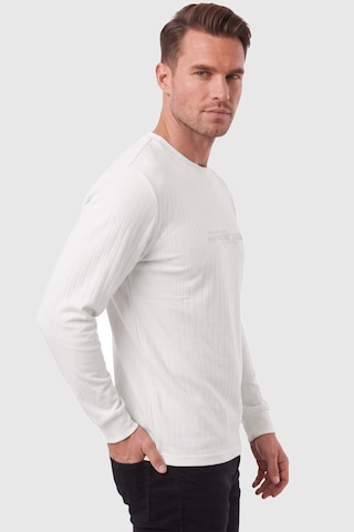 Deepsea Erkek Slim Fit Likralı Çizgi Dokulu Beyaz Sweatshirt Bisiklet Yaka Nakışlı Spor Şık Sweat 2708518