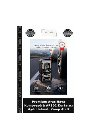Premium Araç Hava Kompresörü Aps02 Kurtarıcı Aydınlatmalı Kamp Aleti