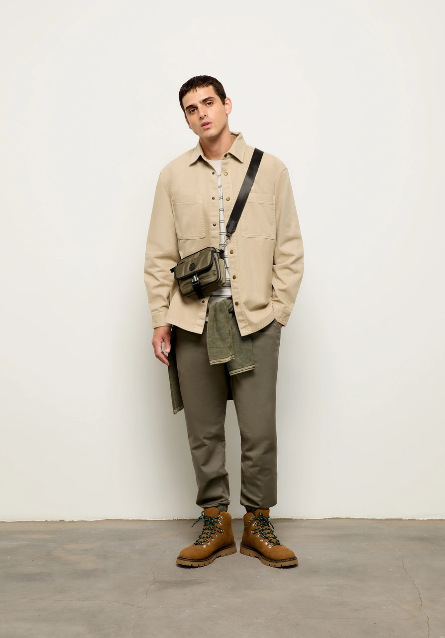 Colins Comfort Fit Shirt Neck Düz Erkek Bej Shacket Cl1076729 Q1.v1 Beı Bej