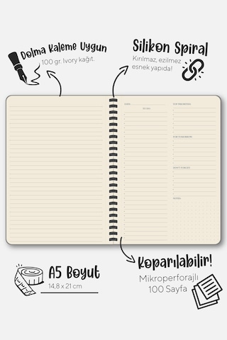 Sylcon Spiralli Defter To-do . Pp.100 Gr. Ivory,a5 Siyah Siyah3