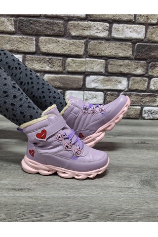 İçi Kürklü Kaydırmaz Kauçuk Taban Su Geçirmez Işıklı Çocuk Botu Lila