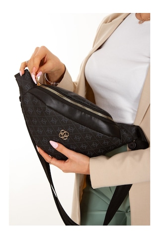 Newish Polo Kadın Desenli Çapraz Omuz Askılı Bel Omuz Çanta Siyah