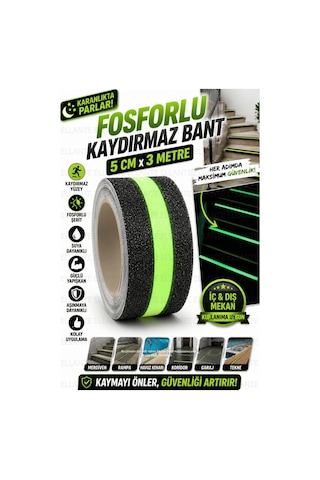 Fosforlu Kaydırmaz Bant 5 Cm X 3 Metre Gece Parlayan Güçlü Yapışkanlı Merdiven Güvenlik Bandı İç Dış
