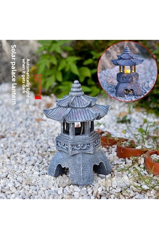 Kosona Solar Enerji İle Çin Zen Stili Bahçe Aydınlatması - Taş Kule Desenli Bahçe Ve Avlu Dekorasyonu, 6-12 Saat Sürekli Işık
