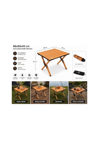 60x60x45 Cm Katlanır Kamp Ve Piknik Masası Hafif, Dayanıklı Ve Taşınabilir Ahşap