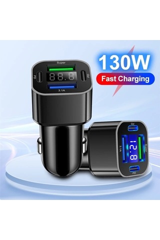 Zyzqstore Usb C Araç Telefonu Şarj Cihazı Çift Pd 4'ü 1 Arada Gerilim 1 Adet Yüksek Güçlü Şarj Cihazı 1 Adet