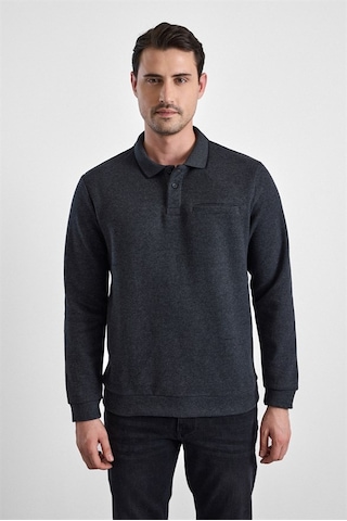 Süvari Antrasit Regular Düz Fermuarlı Polo Yaka Sweatshirt Sw2013700011-s08