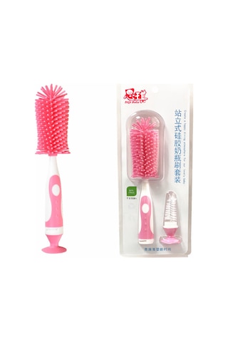 Neevoyu Pembe Silikon Biberon Fırçası Seti - Nylon Emzik Temizleyici, S Şekli Ve 360 Döndürme, Sürekli Konumlandırma İçin Alttan Emici Cup