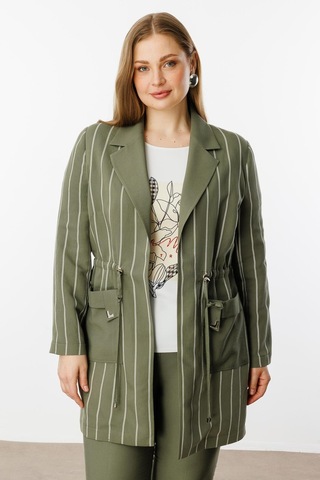 Moda İlgi Kadın Büyük Beden Mono Yaka Çizgili Tunik 40235 Haki Haki