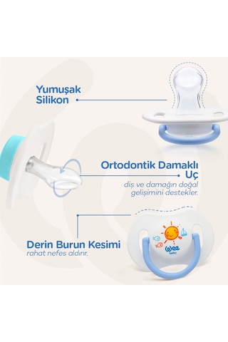 2'li Gece Gündüz Emzik No:1  Mavi (Saklama Kabı Hediyeli) 0-6 Ay