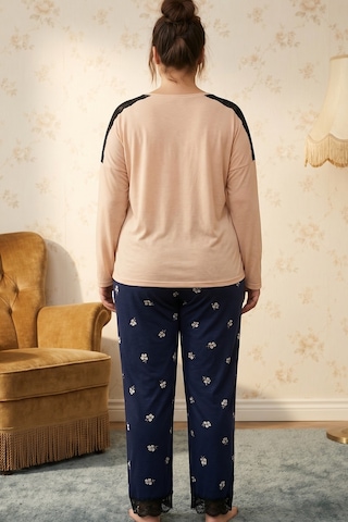 Siyah İnci Ten Rengi Büyük Beden Battal Boy Viskon Örme Pijama Takım 26224846