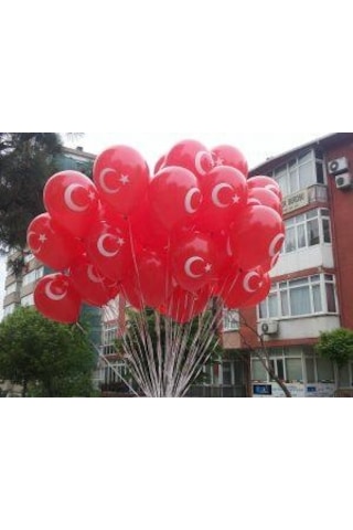 100 Lü Bayrak Balon Türk Bayraklı Balon Ay Yıldız Kırmızı Balon