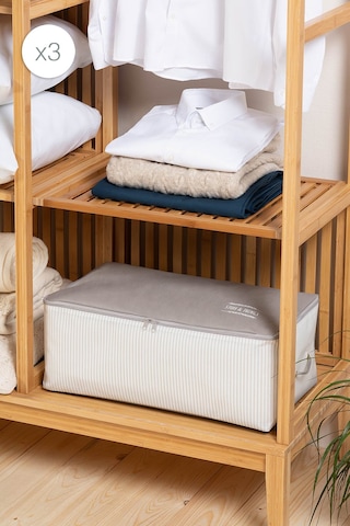 Ocean Home Textile 3'lü Orta Boy Gri Çizgili Stuff & Things Hurç Set 52 X 28 X 21 Cm Gri