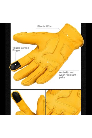 Mufunye Xl Sarı Motorcu Çift Eldiveni - Dokunmatik Ekranlı, Spreyli, Sporcu Kolluk, Deri Eldiven, Sıcak Tutucu, Dayanıklı, Gripli