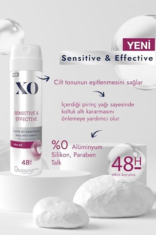 Xo Sensitive & Effective Kadın Deodorant, Rice Oil, 48 Saat Koruma, 2x150 Ml