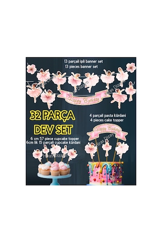 32 Parça Balerin Happy Birthday Doğum Günü Banner Pasta Kürdanı Cupcake Doğum Günü Süsü Kokteyl Kürdan Söz Nişan Doğum Günü Kokteyl Davet Ve Sunum Pasta Süsü Süsleme Kalın Kağıt