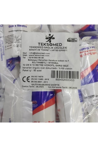 Teksomed - Hidrofil Sargı Bezi 10 Cm X 10 Metre 25 Adet