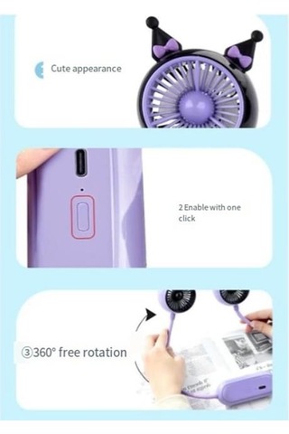 Fan Kuromi Şarjlı Boyun Fanı Vantilatör Usb Şarj Taşınabilir