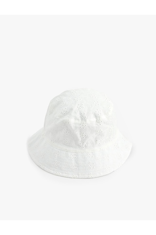 Koton Pamuklu Brodeli Bucket Şapka Beyaz 6sak40155aa