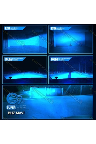 C9 Trio Üç Renk Led Xenon Far Ampulü Buz Mavi Beyaz Gün Işığı H4