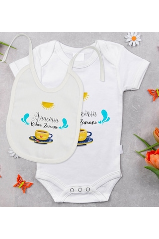 Bitmeyenkartus Bk Kids Annemin Kahve Zamanı Tasarımlı Bebek Body Zıbın Ve Mama Ö Çok Renkli