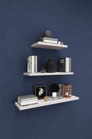 Asra Trend Modern 3'lü Uçan Raf Çok Amaçlı Duvar Rafı Organizer %100 Mdf Kitaplık Mutfak Banyo Rafı Drf05 Beyaz