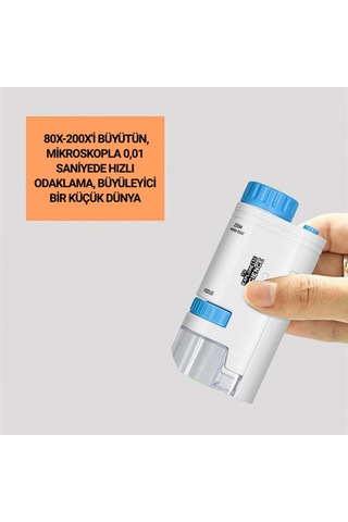Pmma Lensli Led Aydınlatmalı 80x-200x Taşınabilir Mini Mikroskop