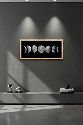 Ayın Evreleri Tablosu 60x25 Cm Çerçeveli Duvar Tablosu Moon Phases Dekoratif Tablo