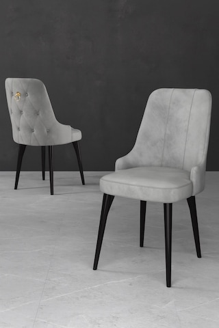 Esa 4 Adet Babyface Kumaş, Siyah Metal Ayaklı, Mutfak Ve Yemek Odası Sandalyesi Gri