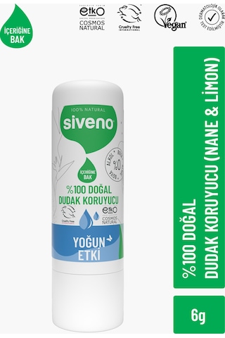 Siveno %100 Doğal Dudak Koruyucu Yoğun Etki Bitkisel Lip Balm Krem Nemlendirici Parlatıcı Onarıcı 6 G