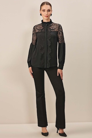 Hakim Yaka Siyah Dokuma Gömlek Siyah