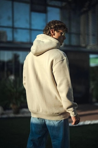 Efnaz Style Üç İplik Penye Kapşonlu Basic Sweatshirt - Bej