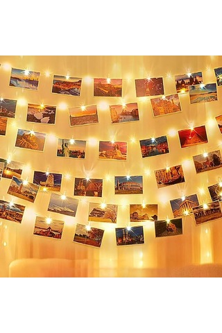Ximistore9 50 Tane Fotoğraf Klembi Ve 10 Metre 100 Led Bakır Tel Işık, Usb Beslemeli Sıcak Beyaz Noel Dekorasyon Işık Zinciri, Sabit Parlak Ve Taşınabilir Beyaz